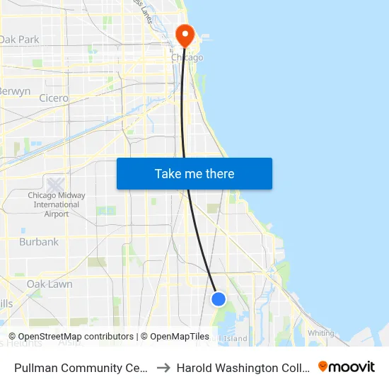 Pullman Community Center to Harold Washington College map
