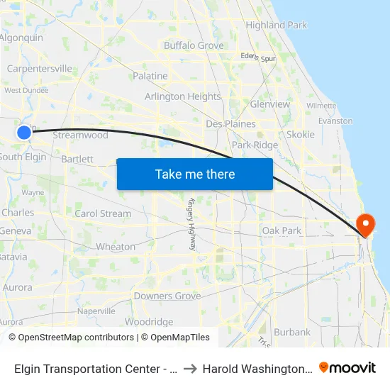 Elgin Transportation Center - Bus Stop D to Harold Washington College map