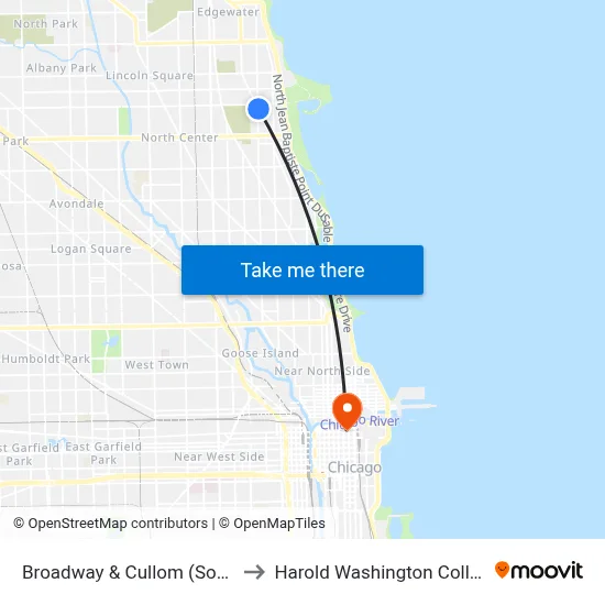 Broadway & Cullom (South) to Harold Washington College map