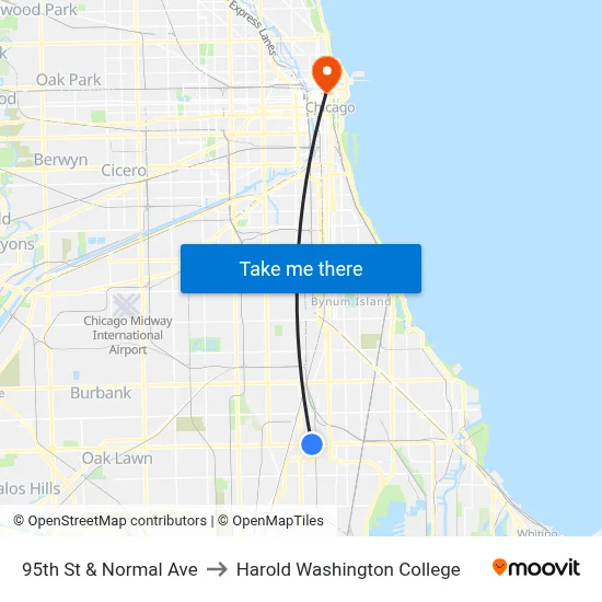 95th St & Normal Ave to Harold Washington College map