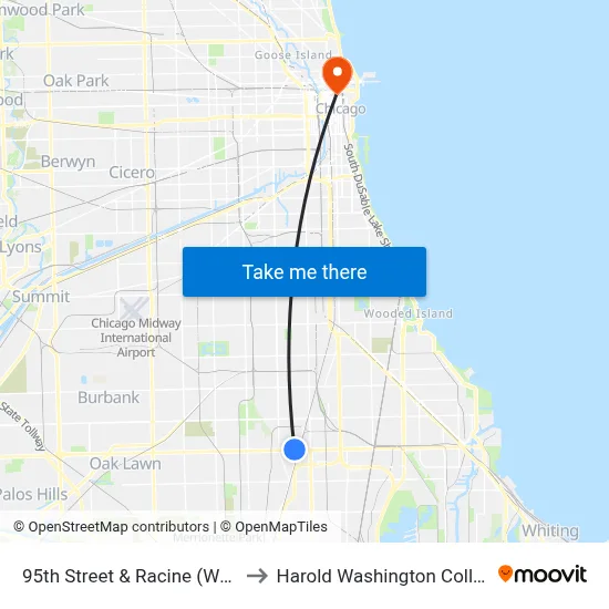 95th Street & Racine (West) to Harold Washington College map