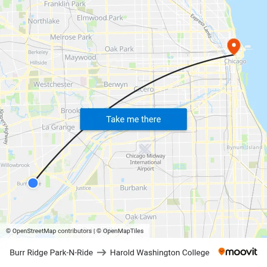 Burr Ridge Park-N-Ride to Harold Washington College map