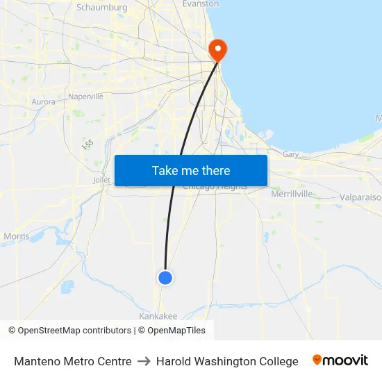 Manteno Metro Centre to Harold Washington College map