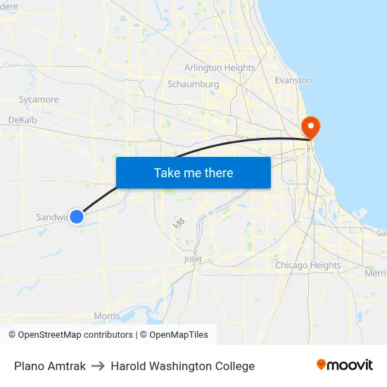 Plano Amtrak to Harold Washington College map