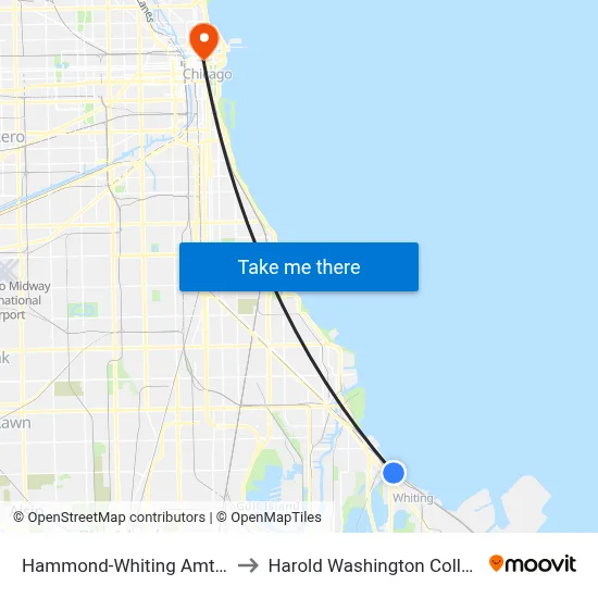 Hammond-Whiting Amtrak to Harold Washington College map