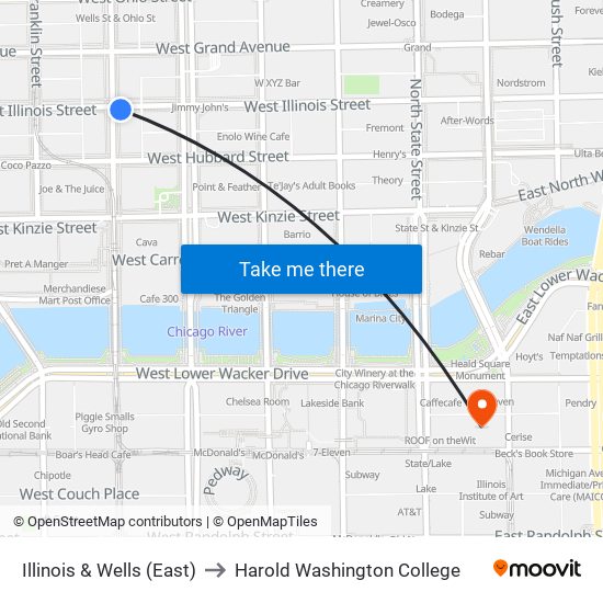 Illinois & Wells (East) to Harold Washington College map