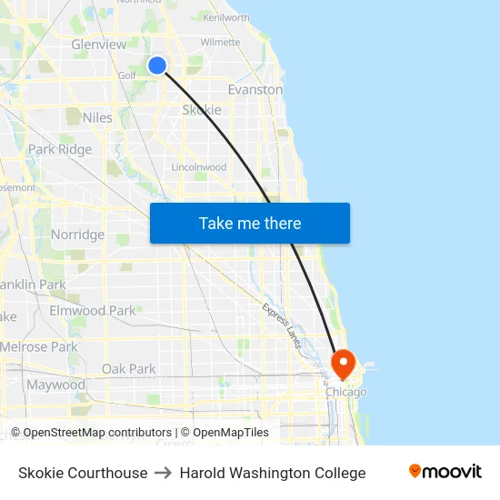 Skokie Courthouse to Harold Washington College map