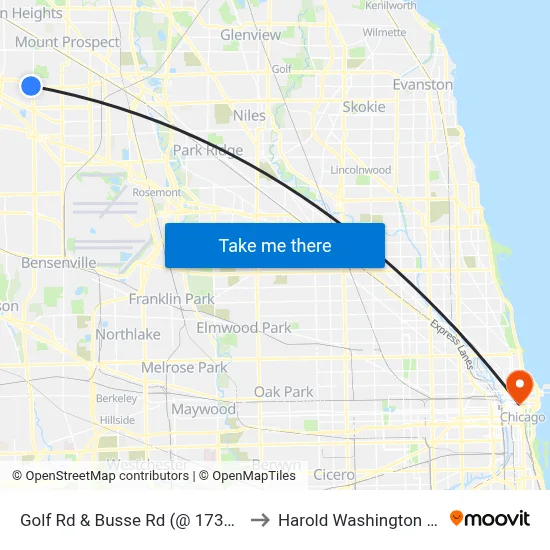 Golf Rd & Busse Rd (@ 1731 Golf Rd) to Harold Washington College map