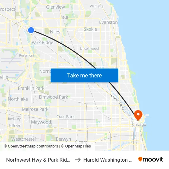 Northwest Hwy & Park Ridge Point to Harold Washington College map