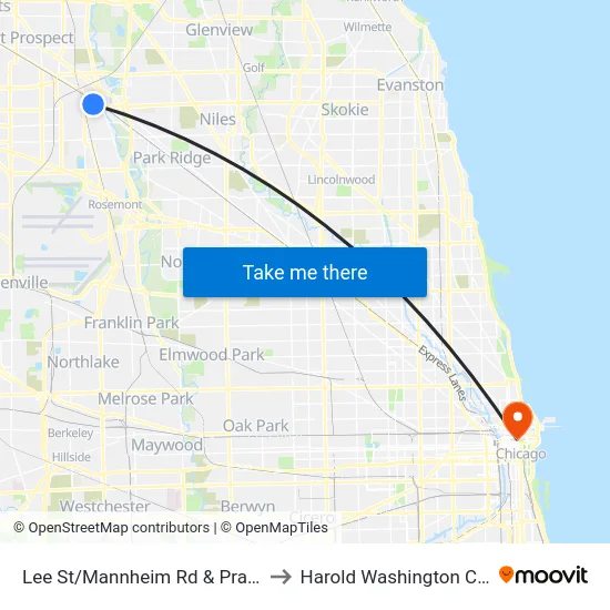 Lee St/Mannheim Rd & Prairie Ave to Harold Washington College map