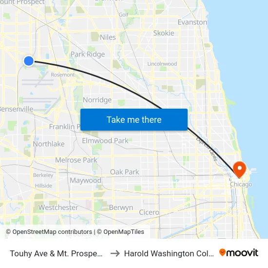 Touhy Ave & Mt. Prospect Rd to Harold Washington College map