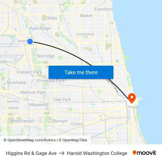 Higgins Rd & Gage Ave to Harold Washington College map