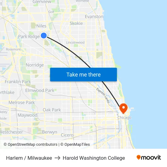 Harlem / Milwaukee to Harold Washington College map