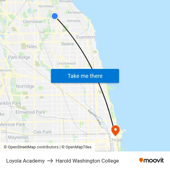 Loyola Academy to Harold Washington College map