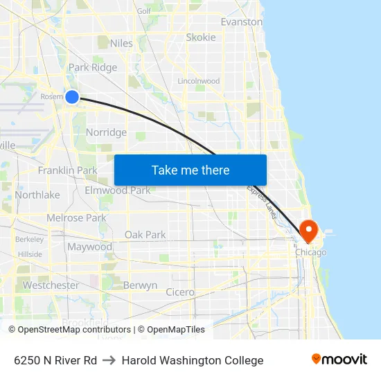 6250 N River Rd to Harold Washington College map