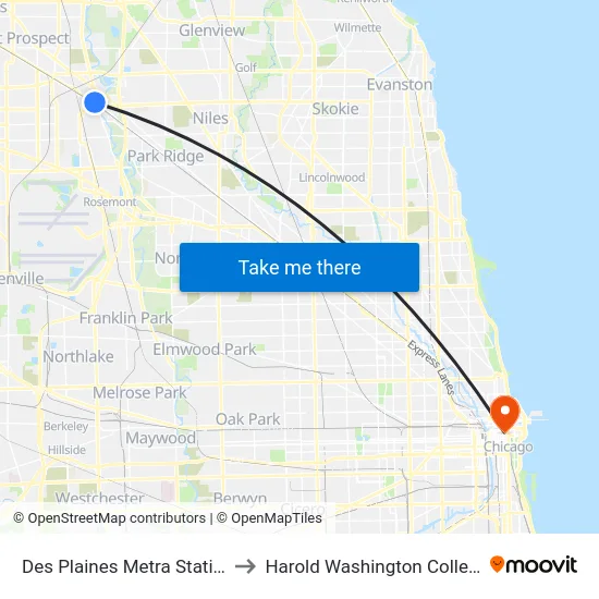 Des Plaines Metra Station to Harold Washington College map