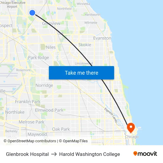 Glenbrook Hospital to Harold Washington College map