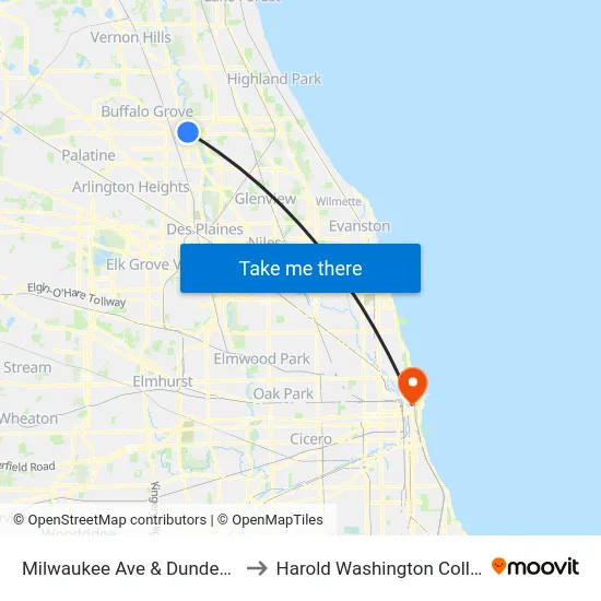 Milwaukee Ave & Dundee Rd to Harold Washington College map