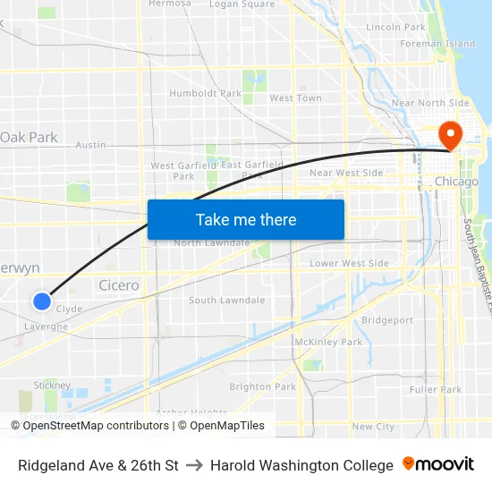 Ridgeland Ave & 26th St to Harold Washington College map