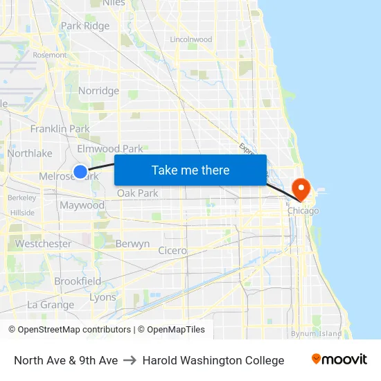 North Ave & 9th Ave to Harold Washington College map