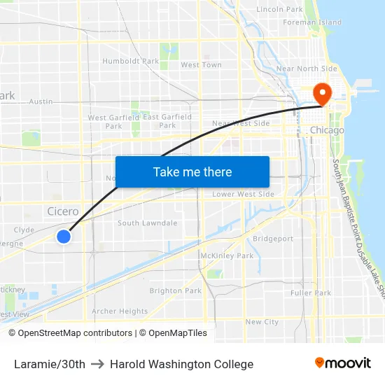 Laramie/30th to Harold Washington College map
