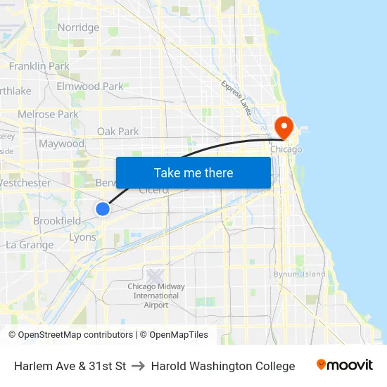 Harlem Ave & 31st St to Harold Washington College map