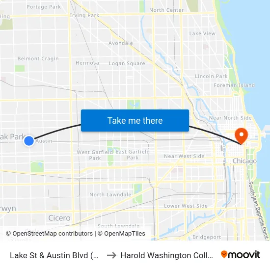 Lake St & Austin Blvd (Sw) to Harold Washington College map
