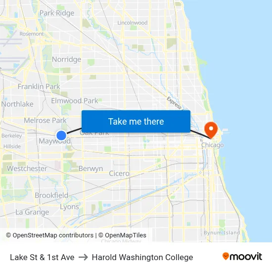 Lake St & 1st Ave to Harold Washington College map