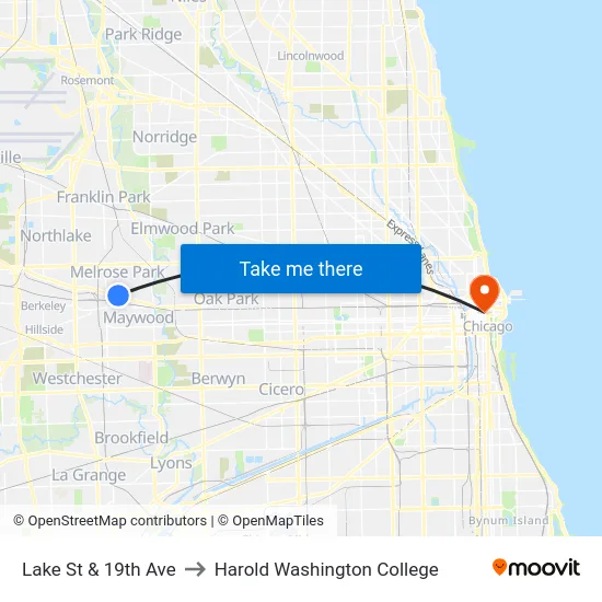 Lake St & 19th Ave to Harold Washington College map