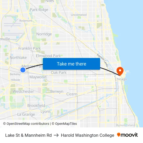 Lake St & Mannheim Rd to Harold Washington College map
