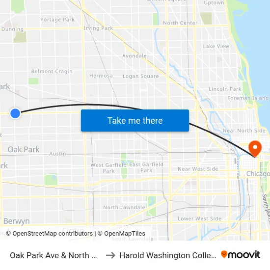 Oak Park Ave & North Ave to Harold Washington College map