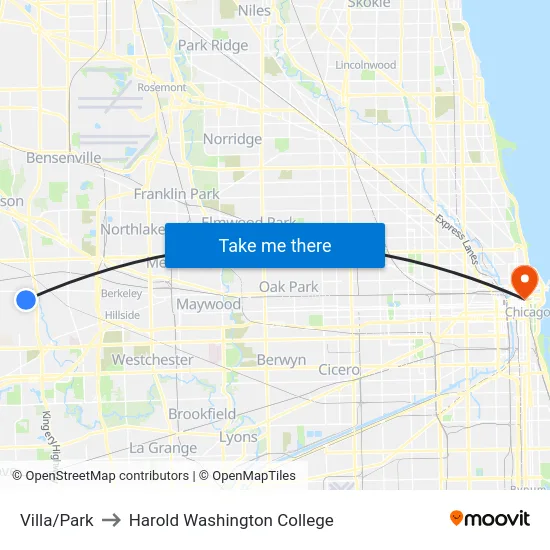 Villa/Park to Harold Washington College map