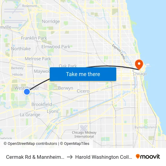 Cermak Rd & Mannheim Rd to Harold Washington College map