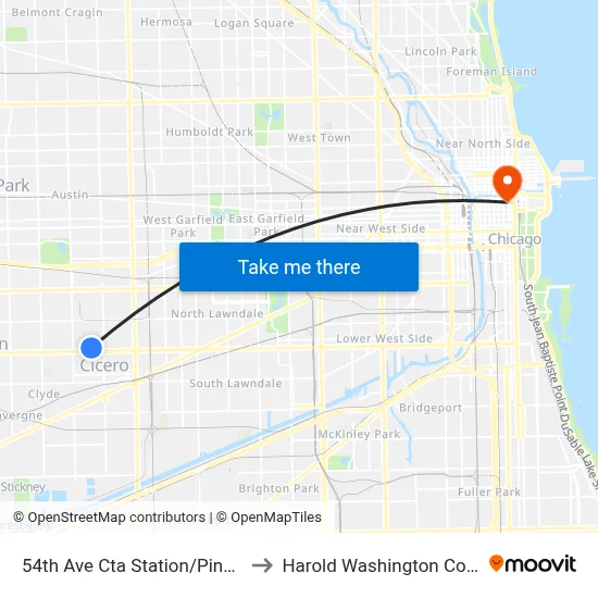 54th Ave Cta Station/Pink Line to Harold Washington College map