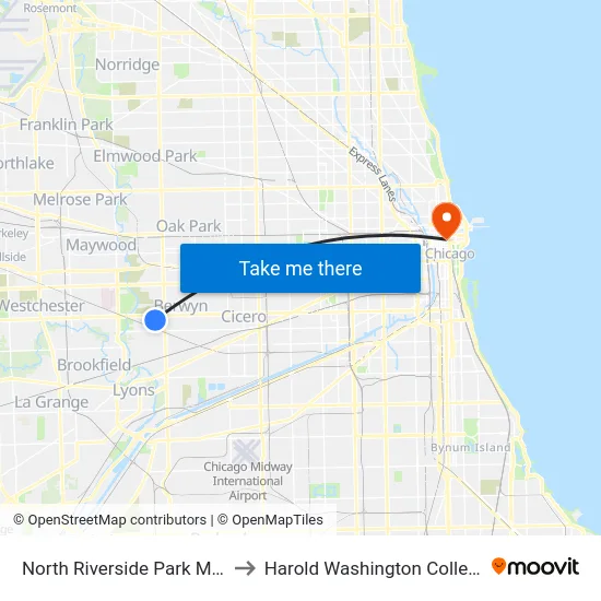 North Riverside Park Mall to Harold Washington College map