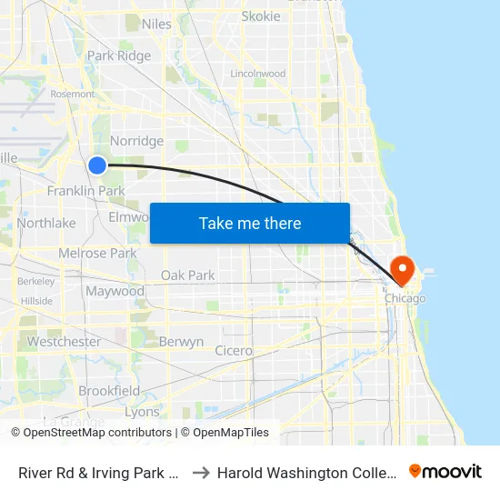River Rd & Irving Park Rd to Harold Washington College map