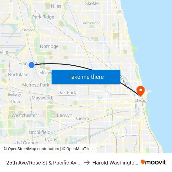 25th Ave/Rose St & Pacific Ave/Belmont Ave to Harold Washington College map