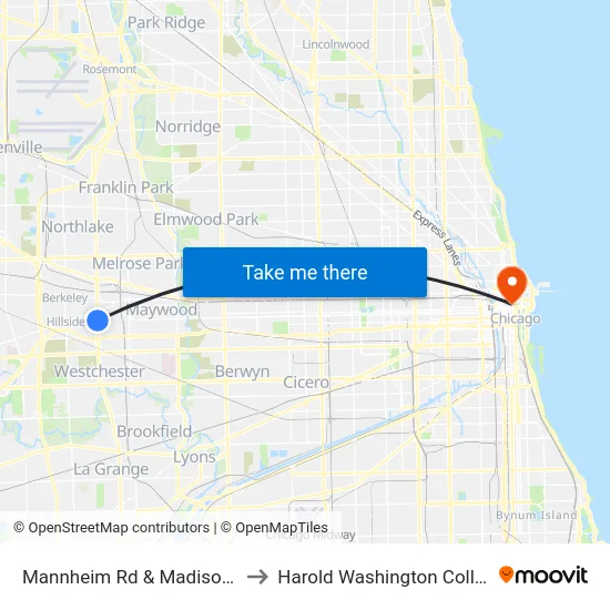 Mannheim Rd & Madison St to Harold Washington College map