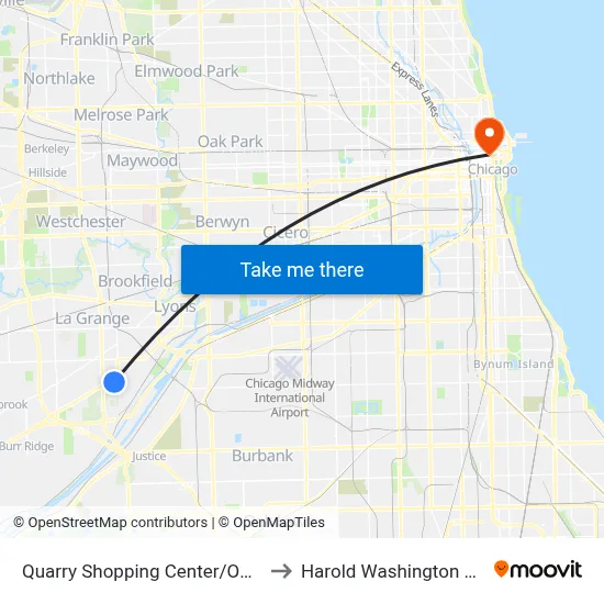 Quarry Shopping Center/Office Max to Harold Washington College map