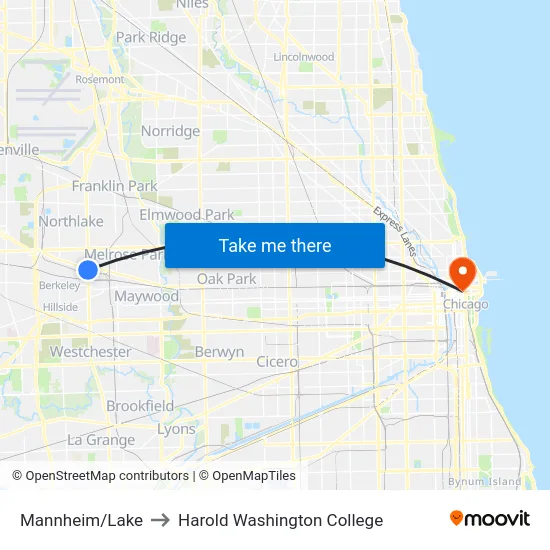 Mannheim/Lake to Harold Washington College map