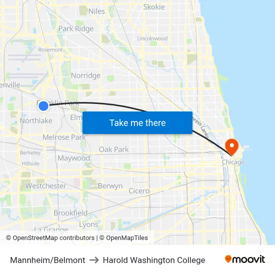 Mannheim/Belmont to Harold Washington College map