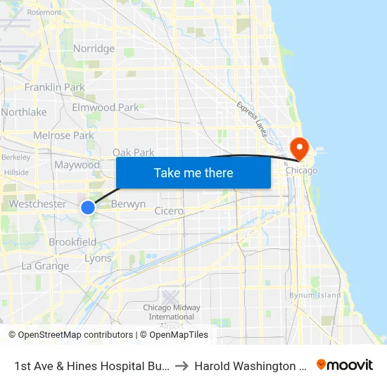 1st Ave & Hines Hospital Building 37 to Harold Washington College map