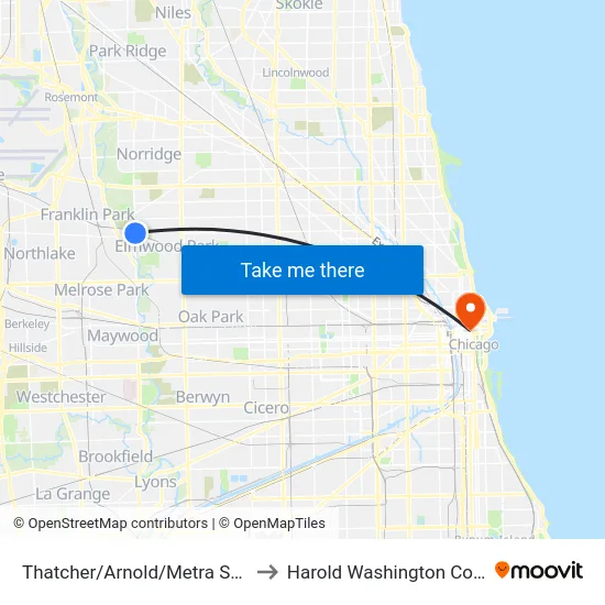 Thatcher/Arnold/Metra Station to Harold Washington College map