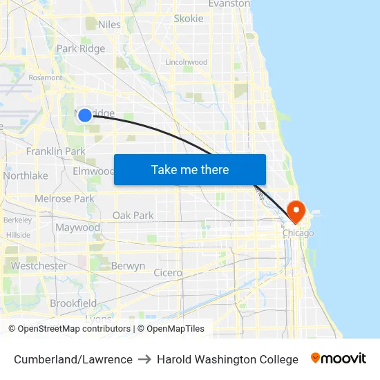 Cumberland/Lawrence to Harold Washington College map