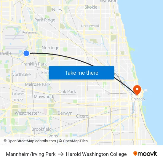 Mannheim/Irving Park to Harold Washington College map