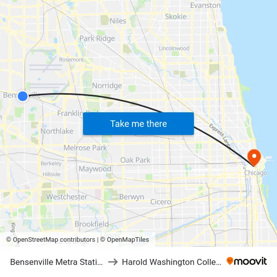 Bensenville Metra Station to Harold Washington College map