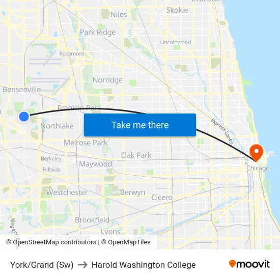 York/Grand (Sw) to Harold Washington College map