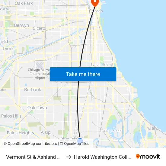 Vermont St & Ashland Ave to Harold Washington College map
