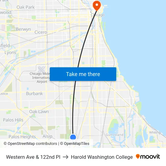 Western Ave & 122nd Pl to Harold Washington College map