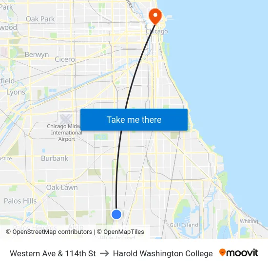 Western Ave & 114th St to Harold Washington College map